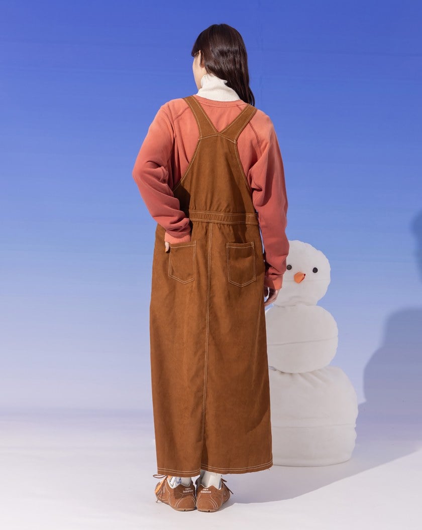 ➤不收邊下擺條絨工裝吊帶裙(兩色)