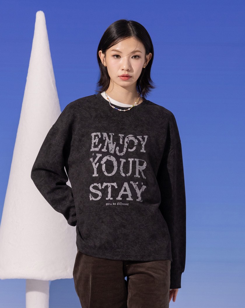 特殊蠟洗復古標語印花大學T(兩色)