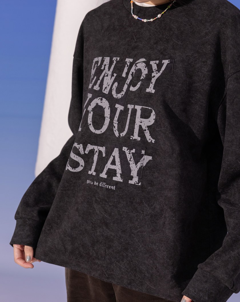 特殊蠟洗復古標語印花大學T(兩色)