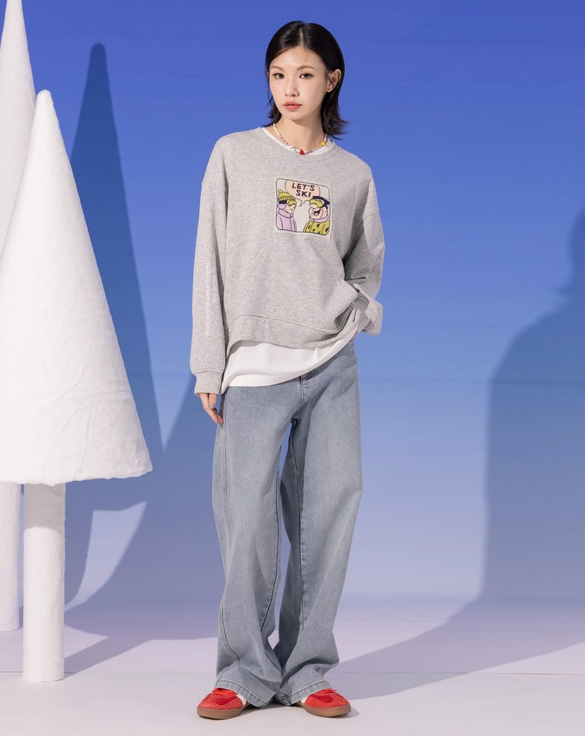 發熱LET'S SKI不對稱下擺大學T(兩色)