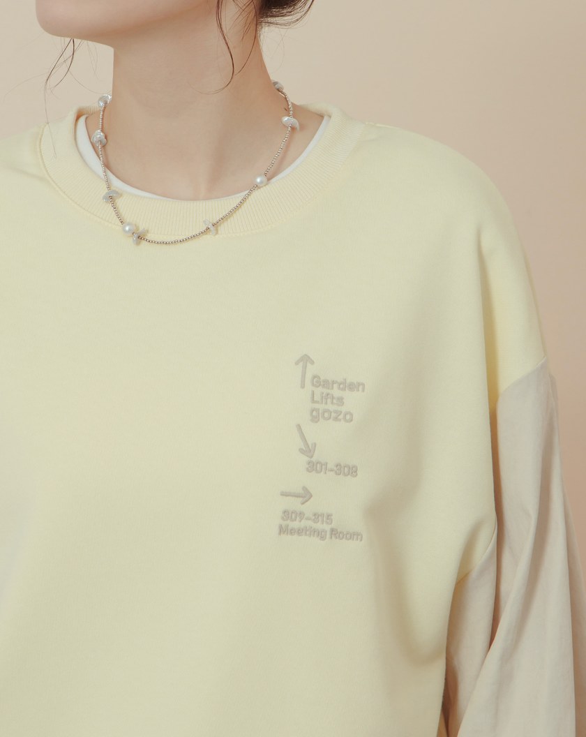 異材質拼接襯衫袖造型落肩上衣(兩色)