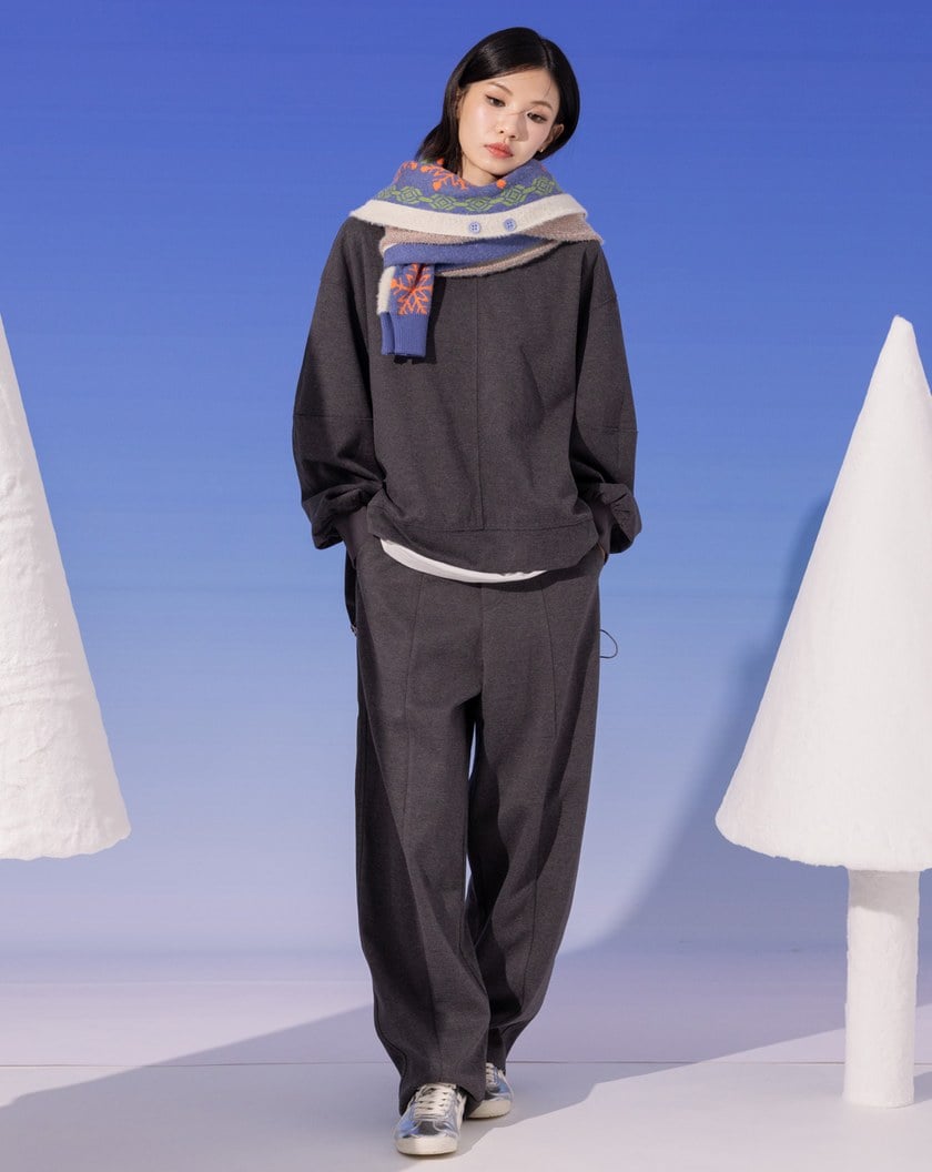 滑雪小人燈籠袖繭型上衣(兩色)