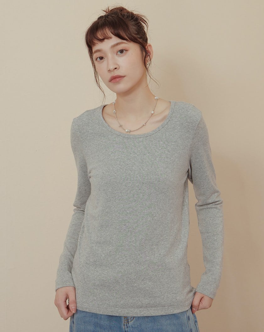 發熱羊絨彈力圓領內搭長袖上衣(三色)