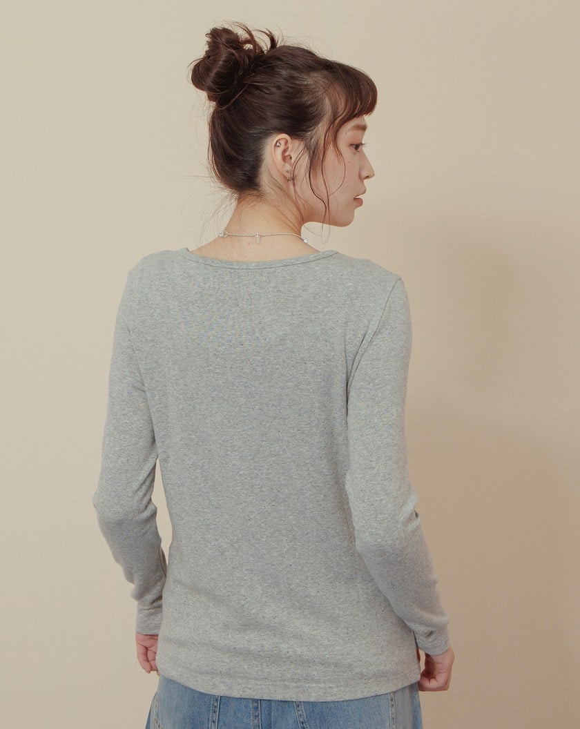 發熱羊絨彈力圓領內搭長袖上衣(三色)