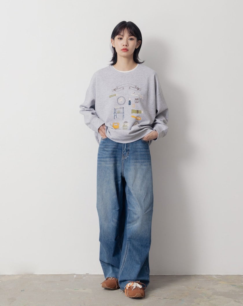 ➤繪畫風居家小物印花大學T(兩色)