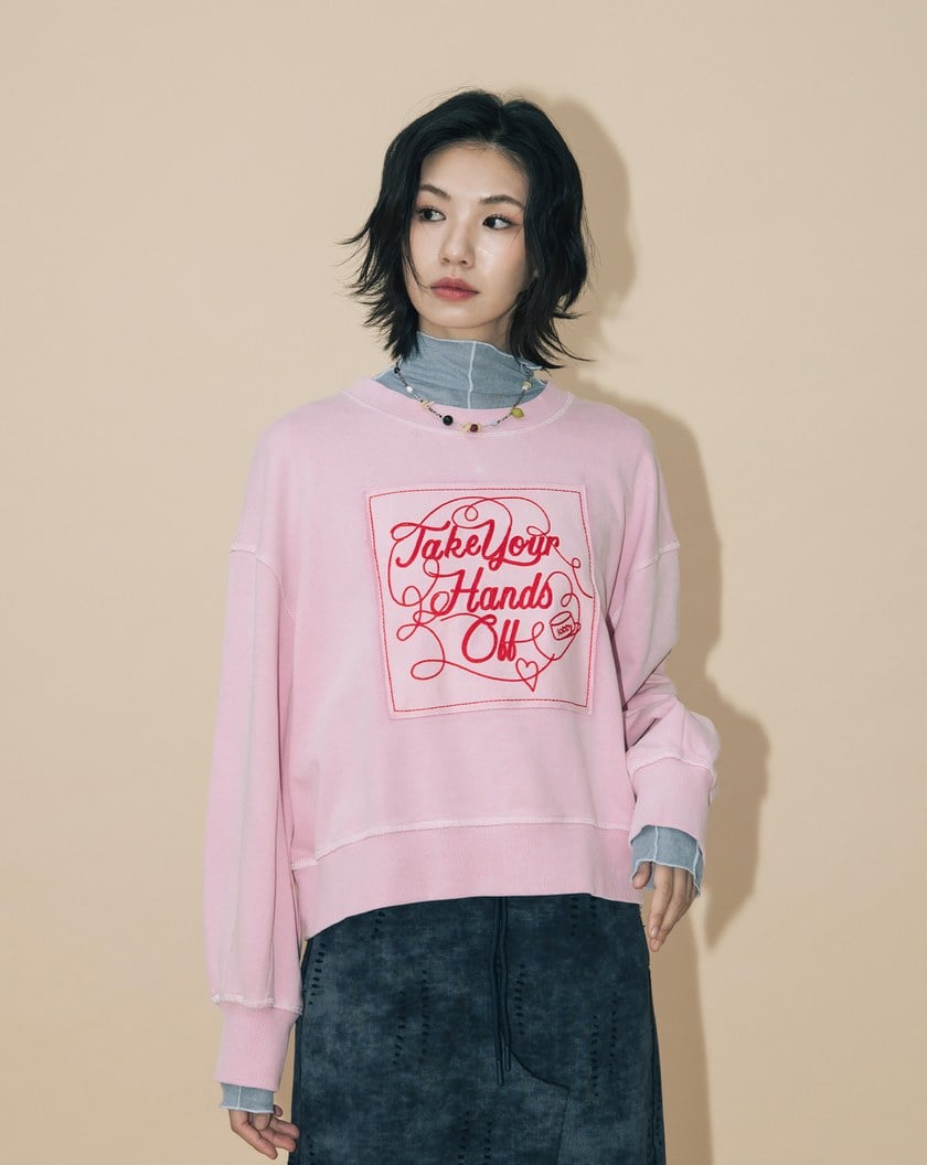 A|特殊蠟洗爬線造型落肩大學T(兩色)