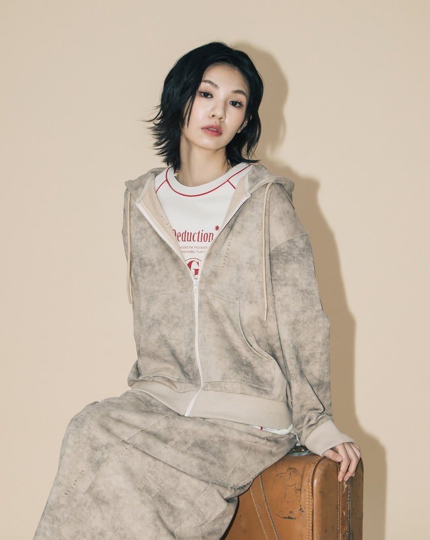 A｜水洗仿舊剪破純棉打褶連帽外套(兩色)