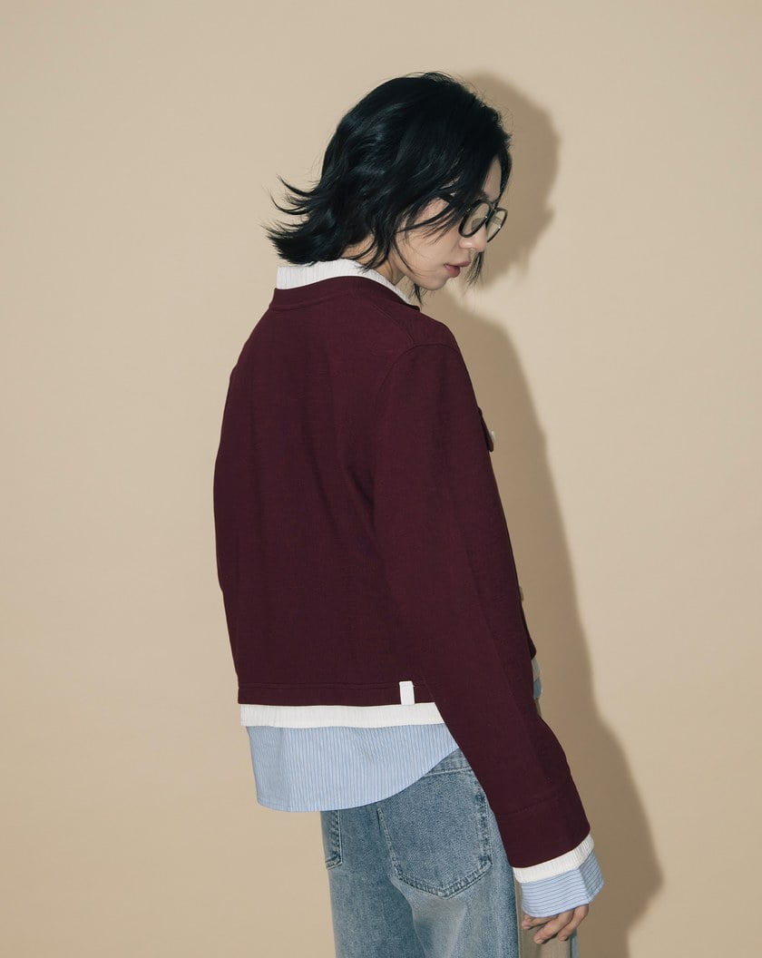 A｜異材質拼接圓領開襟外套(兩色)