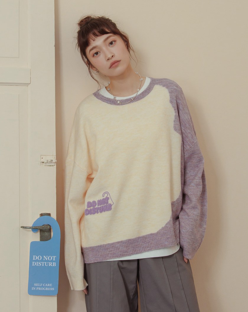 抗起球不規則撞色拼接毛衣(兩色)