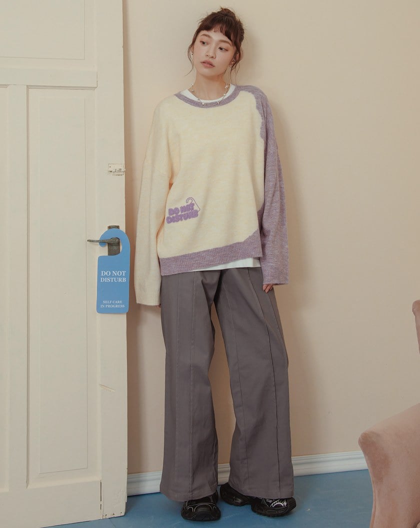 抗起球不規則撞色拼接毛衣(兩色)