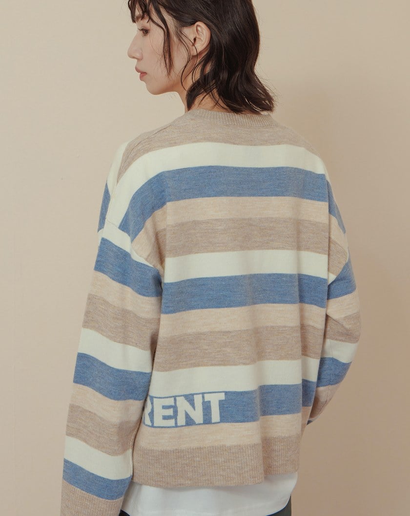 抗起球羊毛絨配色寬條紋針織毛衣(兩色)