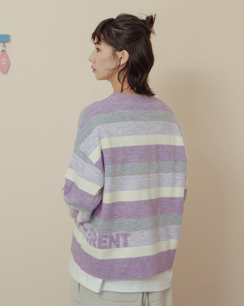 抗起球羊毛絨配色寬條紋針織毛衣(兩色)