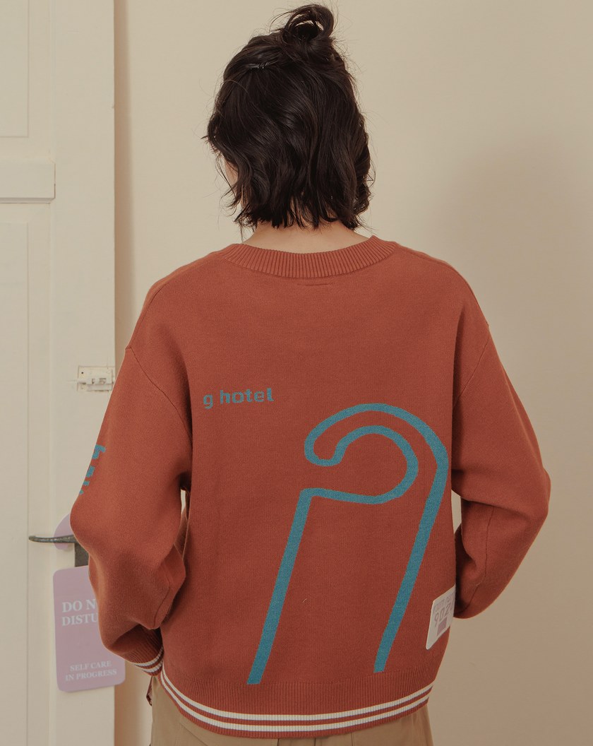 鑰匙圖案撞色緹花針織毛衣(兩色)