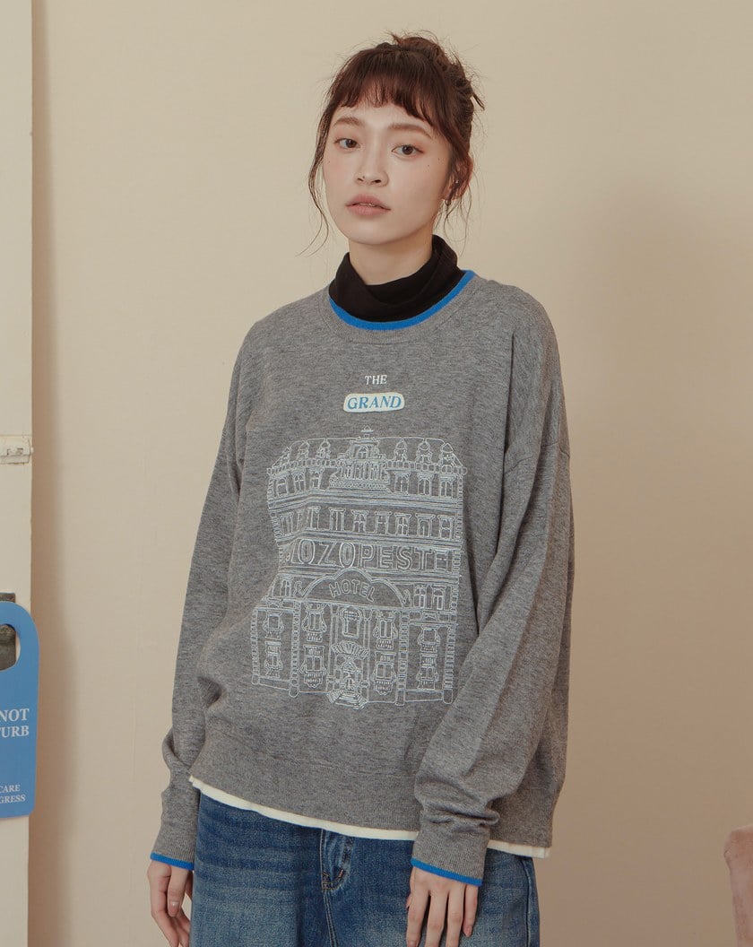 造型印花雙層配色領口針織毛衣(兩色)