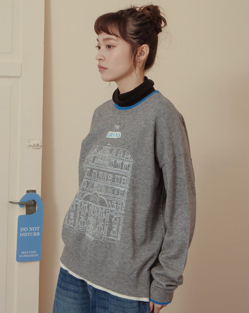 造型印花雙層配色領口針織毛衣(兩色)