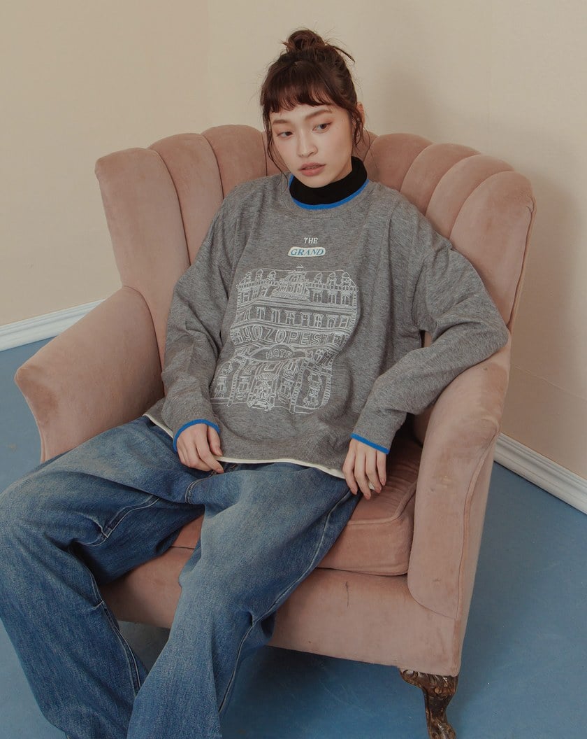 造型印花雙層配色領口針織毛衣(兩色)