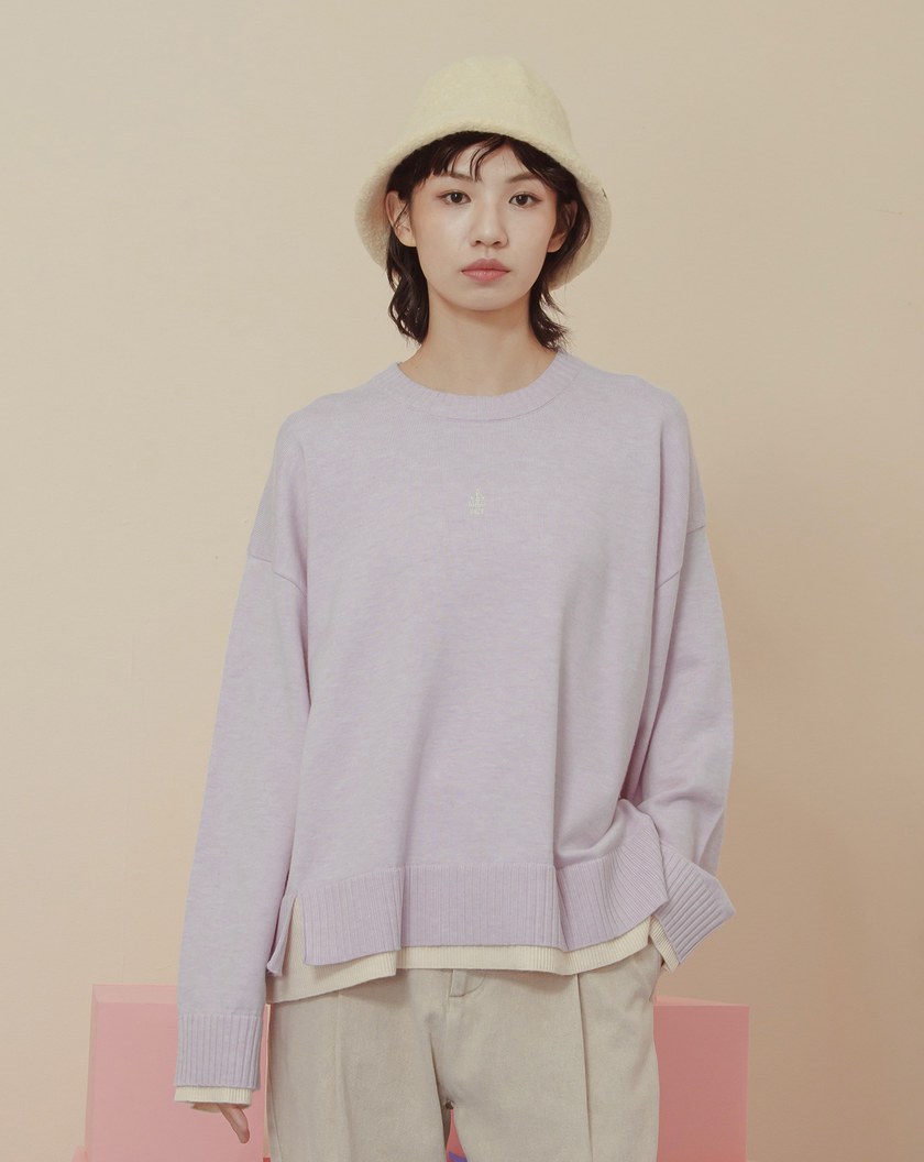 gozo皇冠繡花假兩件針織毛衣(兩色)