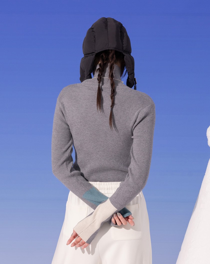 袖口撞色高領針織上衣(三色)