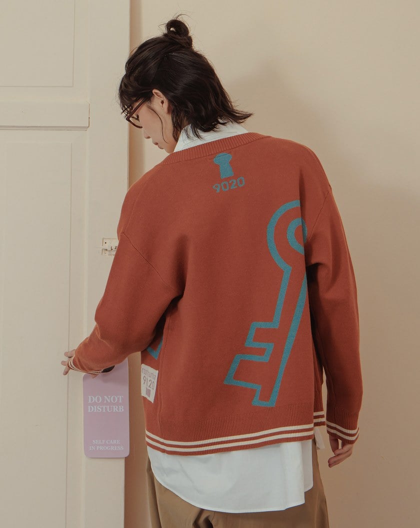 造型圖案撞色緹花開襟針織外套(兩色)