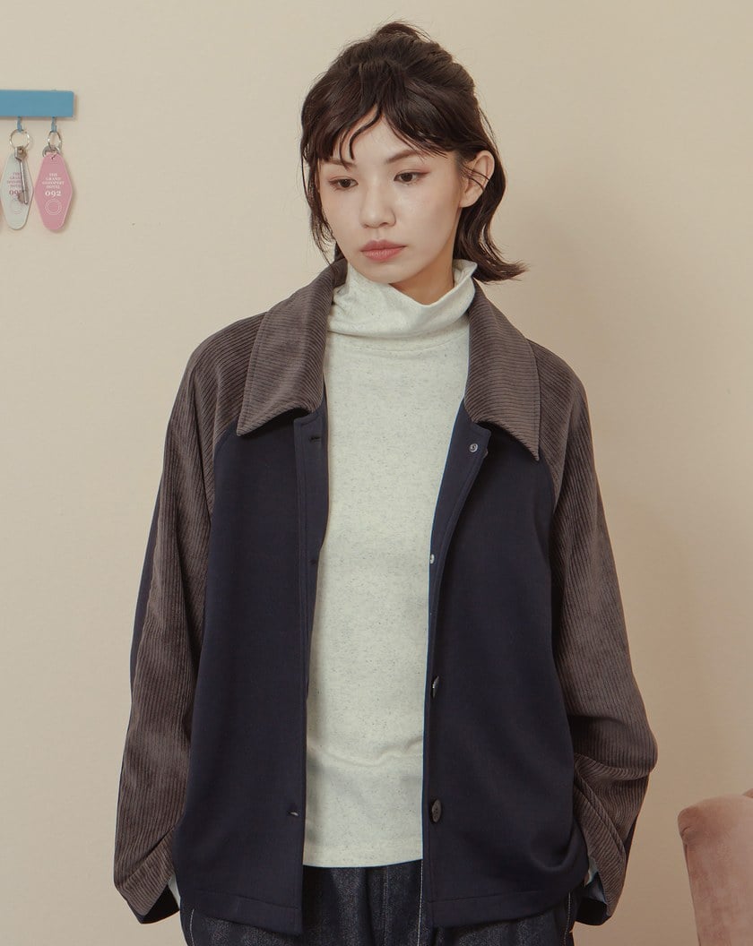 顯瘦異材質配色拼接襯衫外套(兩色)