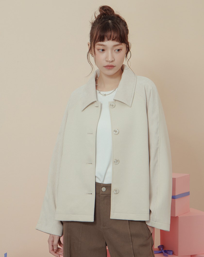 顯瘦異材質配色拼接襯衫外套(兩色)