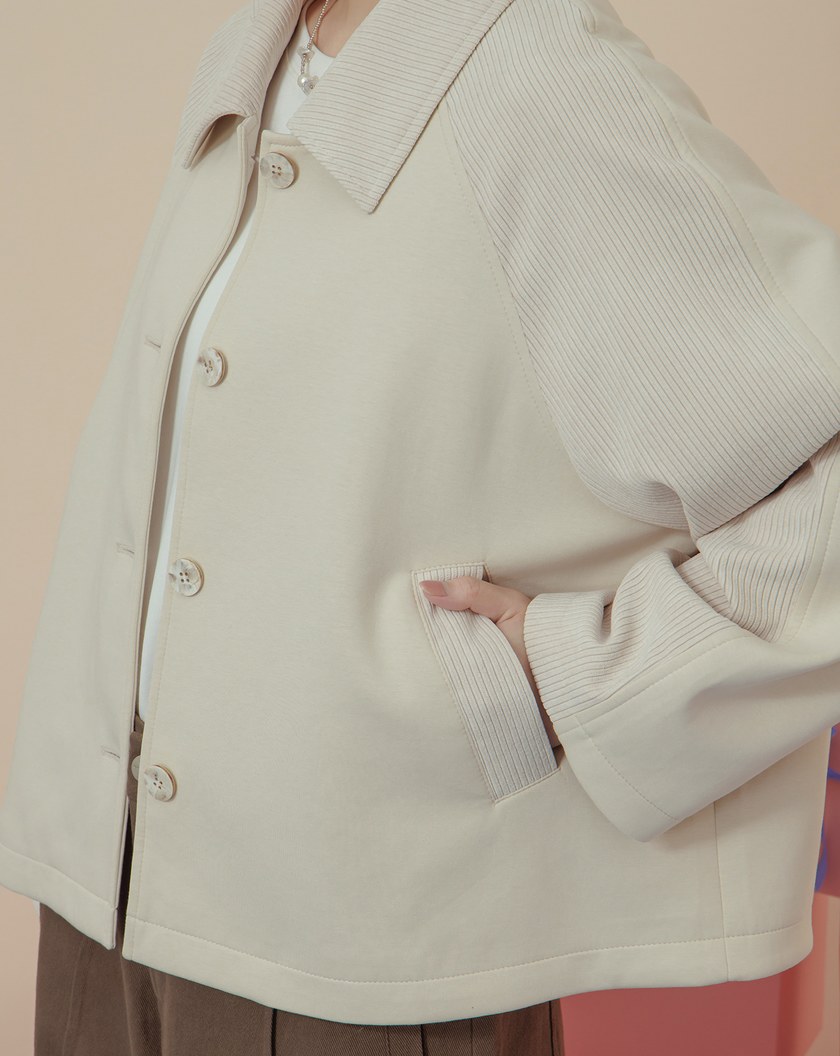 顯瘦異材質配色拼接襯衫外套(兩色)