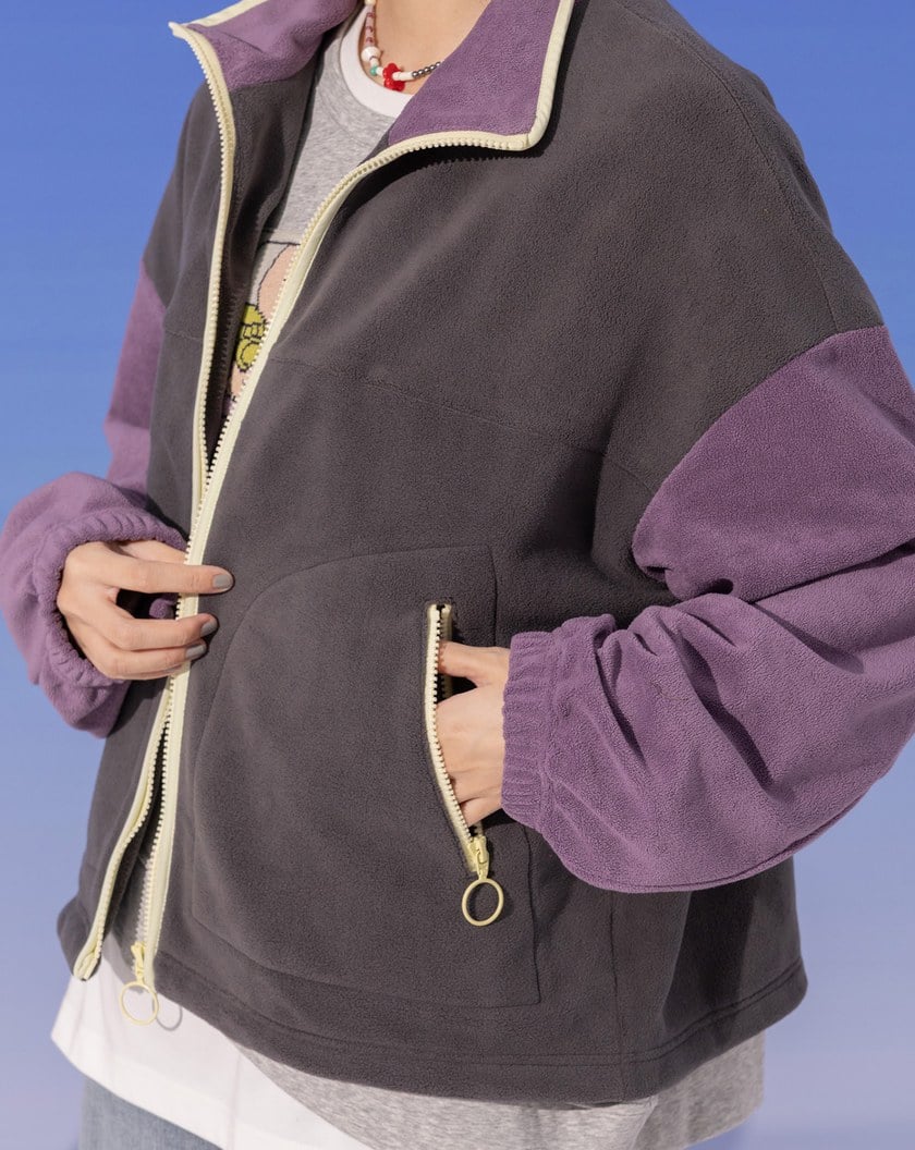 柔軟絨毛配色立領外套(兩色)