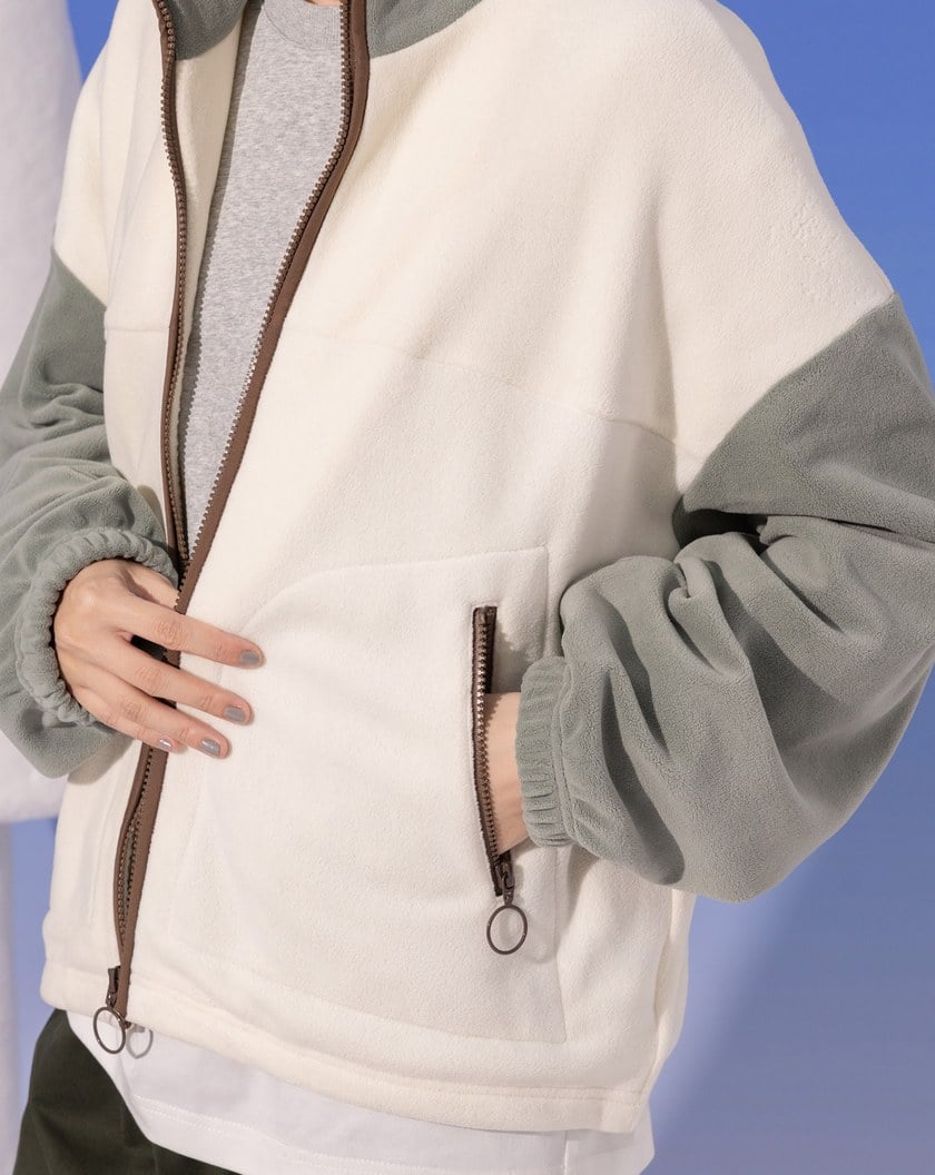 柔軟絨毛配色立領外套(兩色)