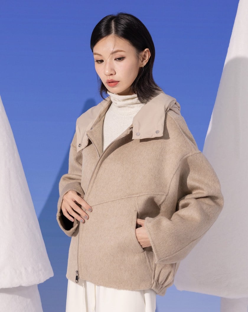 質感羊毛可拆式連帽外套(兩色)