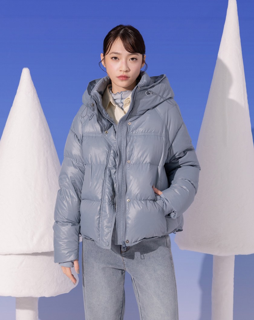 防風升級拇指洞高領連帽羽絨外套(兩色)