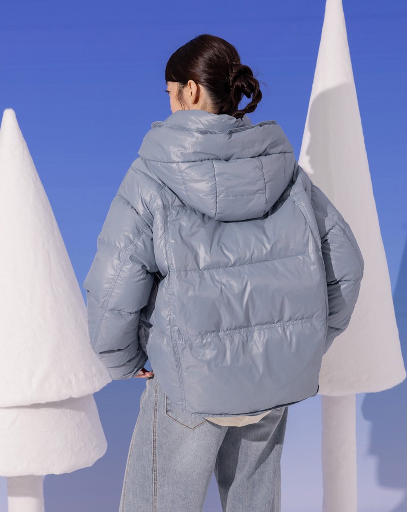 防風升級拇指洞高領連帽羽絨外套(兩色)