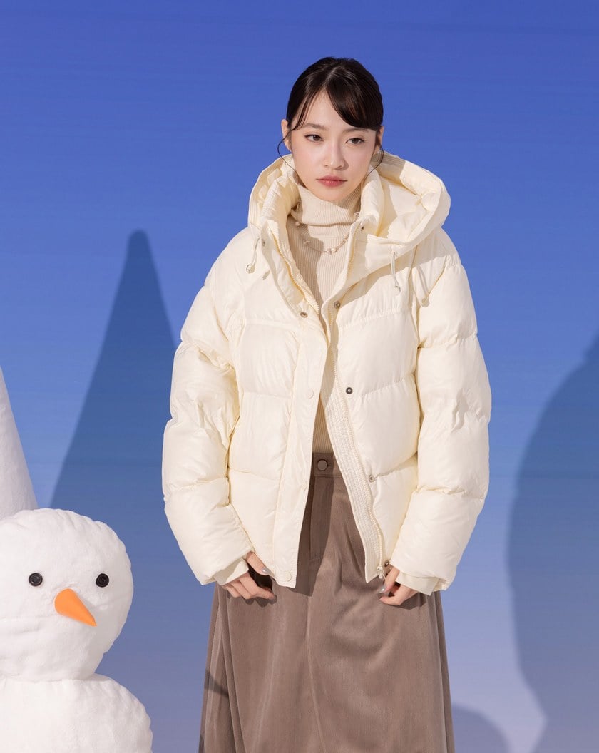 防風升級拇指洞高領連帽羽絨外套(兩色)
