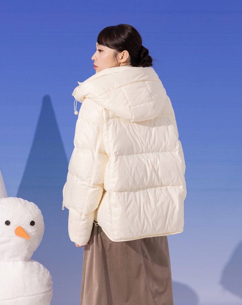 防風升級拇指洞高領連帽羽絨外套(兩色)