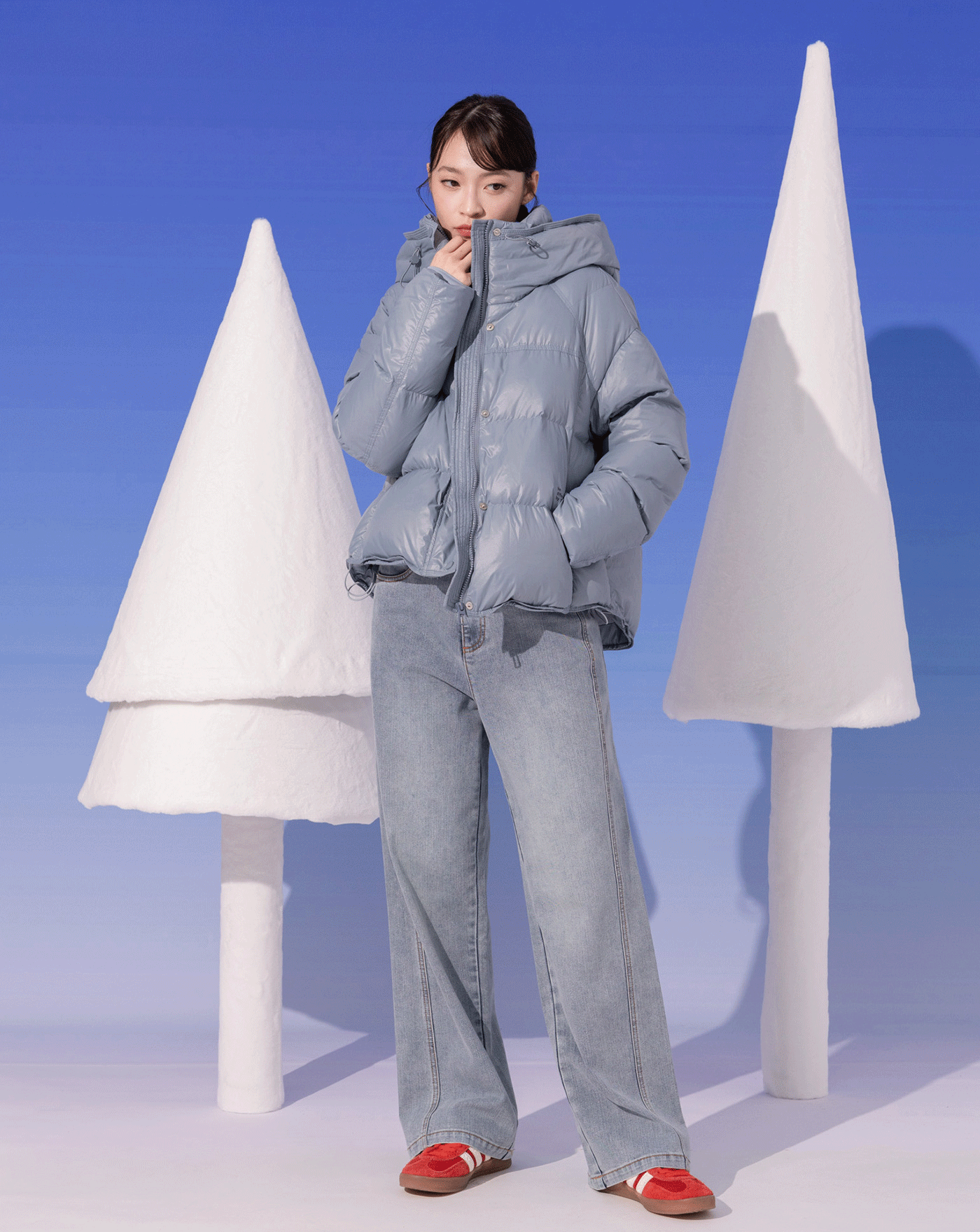 防風升級拇指洞高領連帽羽絨外套(兩色)