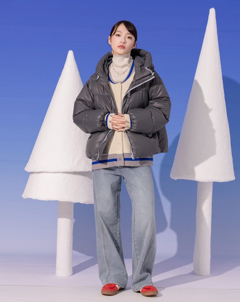 防風升級跳色拉鍊連帽羽絨外套(兩色)