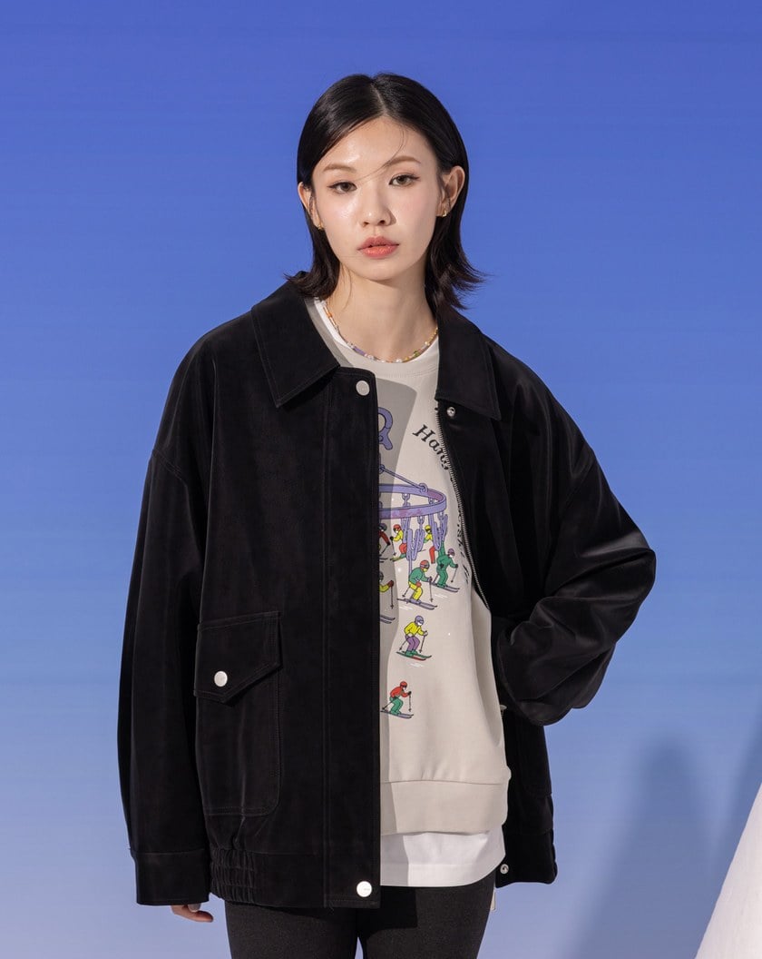 大口袋霧感仿麂皮外套