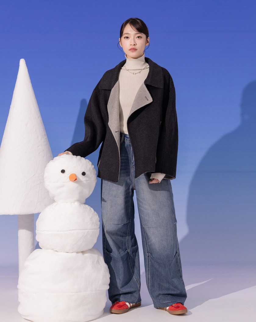 ➤羊毛雙色大翻領連帽外套(兩色)