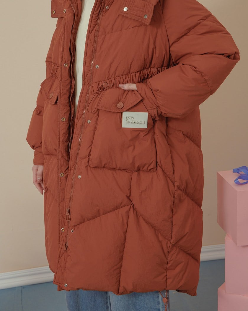 ➤抽繩造型連帽長版羽絨外套(兩色)