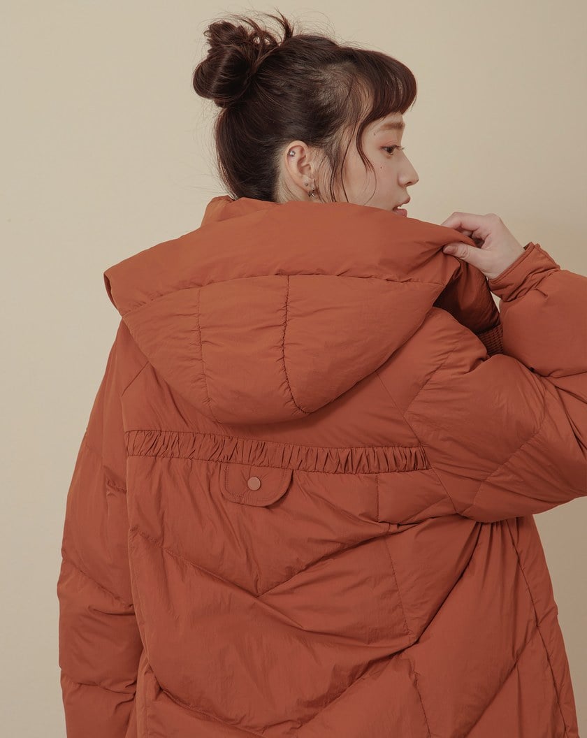 ➤抽繩造型連帽長版羽絨外套(兩色)