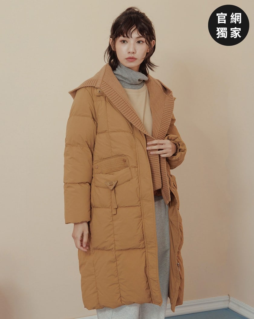 ➤防潑水可拆式針織連帽長版羽絨外套(兩色)