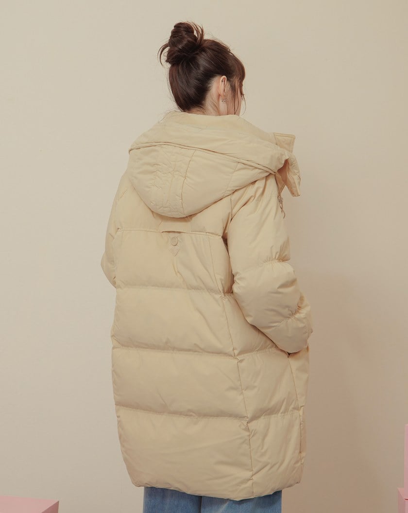 ➤造型口袋立領連帽長版羽絨外套(兩色)