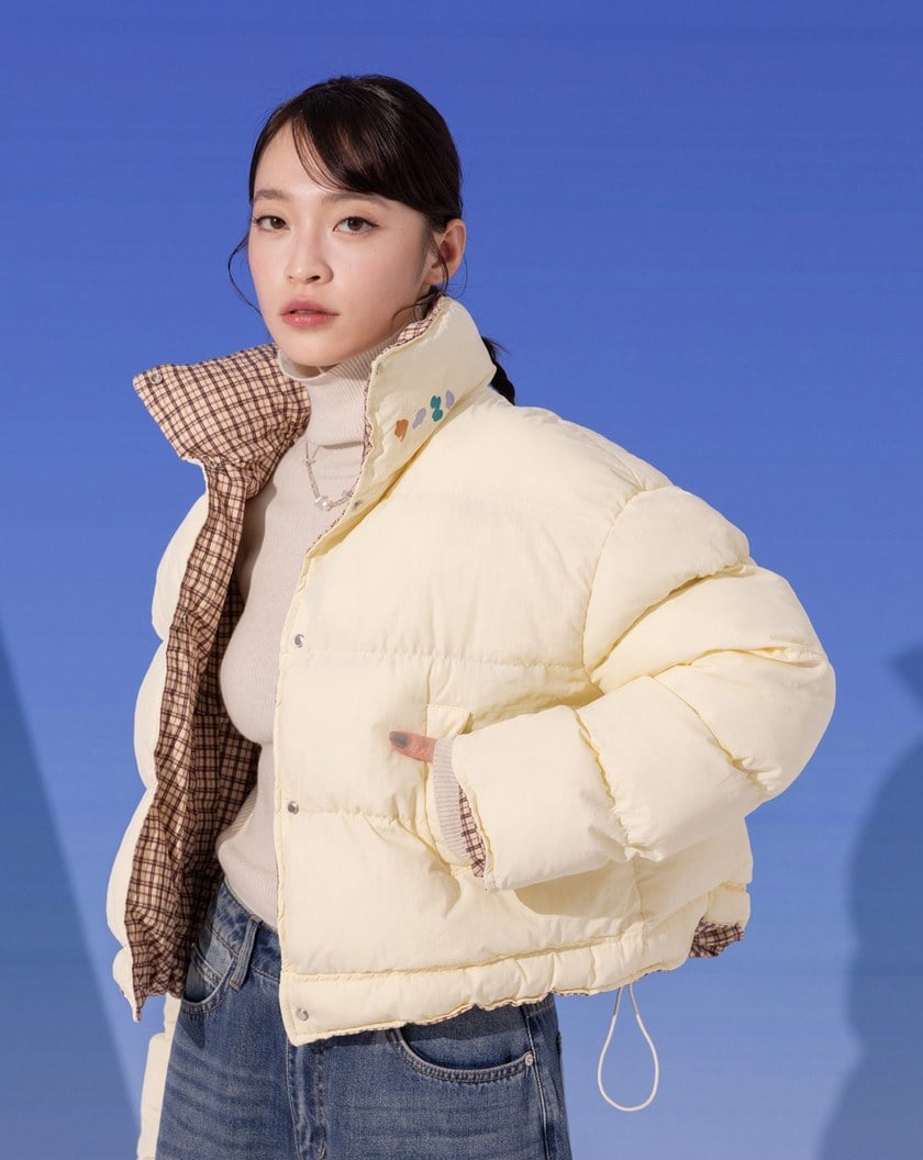 ➤雙面穿格紋立領鋪棉外套(兩色)