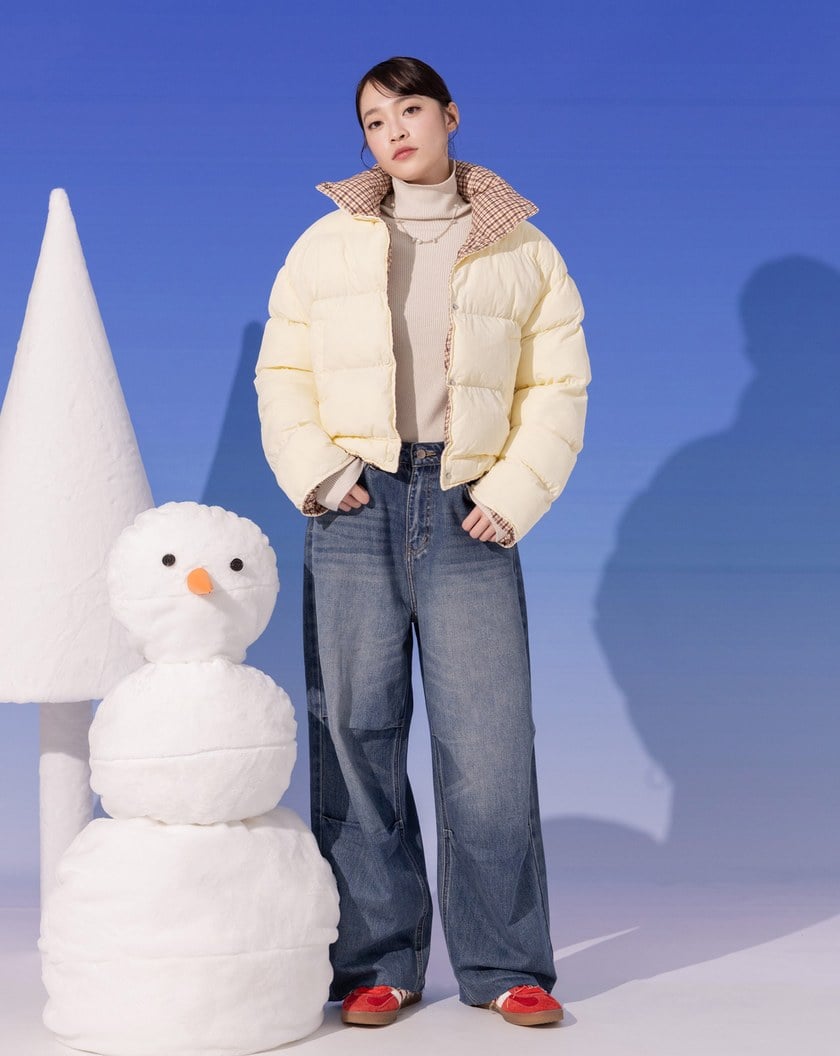 ➤雙面穿格紋立領鋪棉外套(兩色)