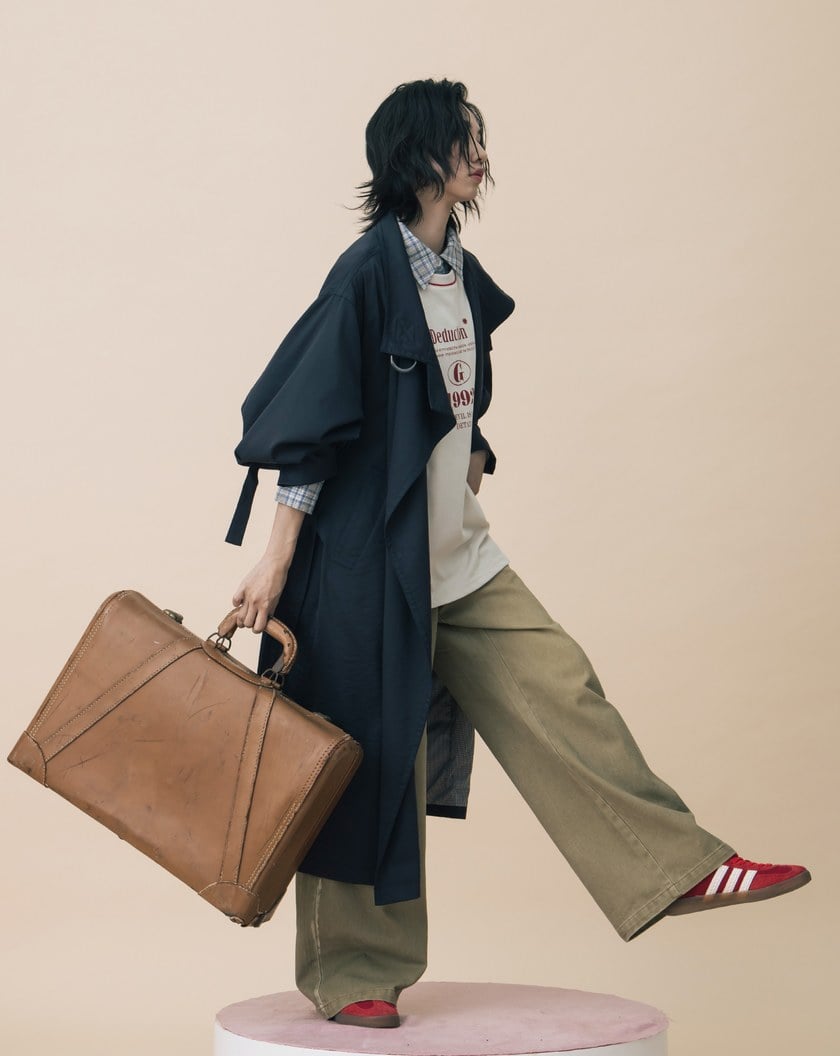 A｜抗皺不對稱立體袖長版風衣外套(兩色)