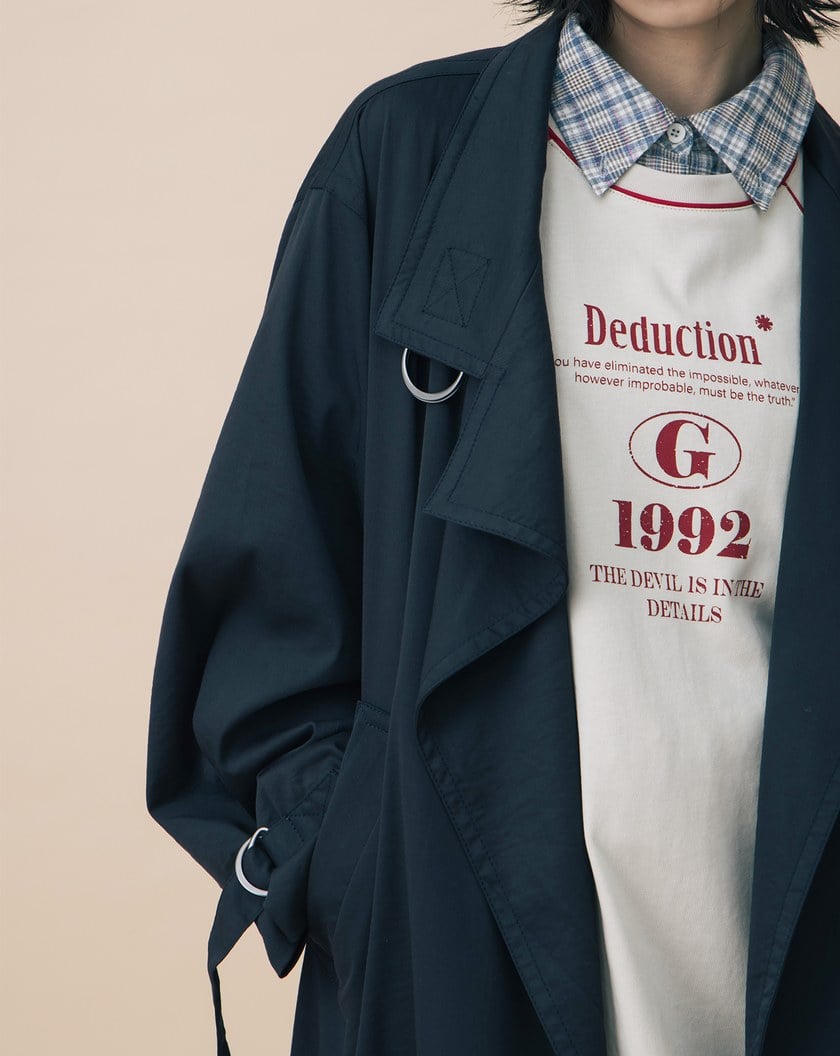 A|抗皺不對稱立體袖長版風衣外套(兩色)