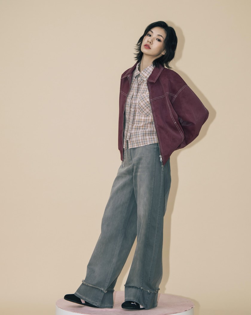 A｜復古仿麂皮壓線廓型雙向拉鍊外套(兩色)