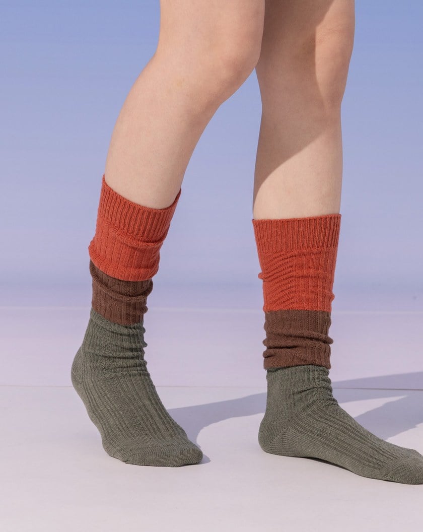 學院風撞色粗針織長筒襪(兩色)