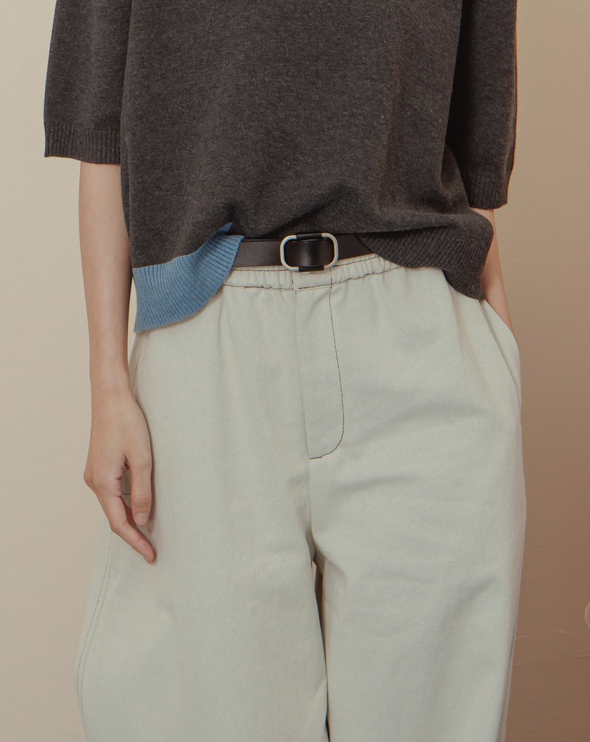 真皮圓角金釦屬無孔皮帶(三色)