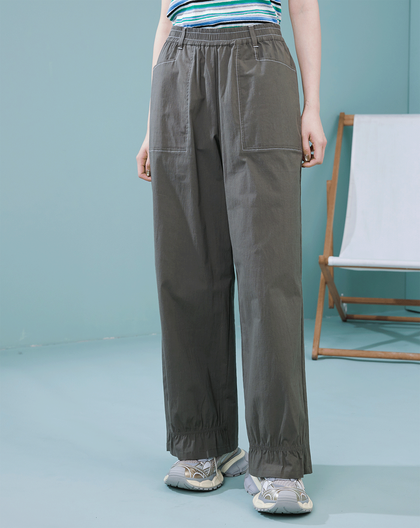 Beach Club波浪縮口褲腳造型長褲(兩色)