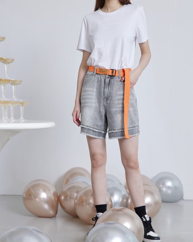 顯瘦雙層抽鬚牛仔短褲(兩色)